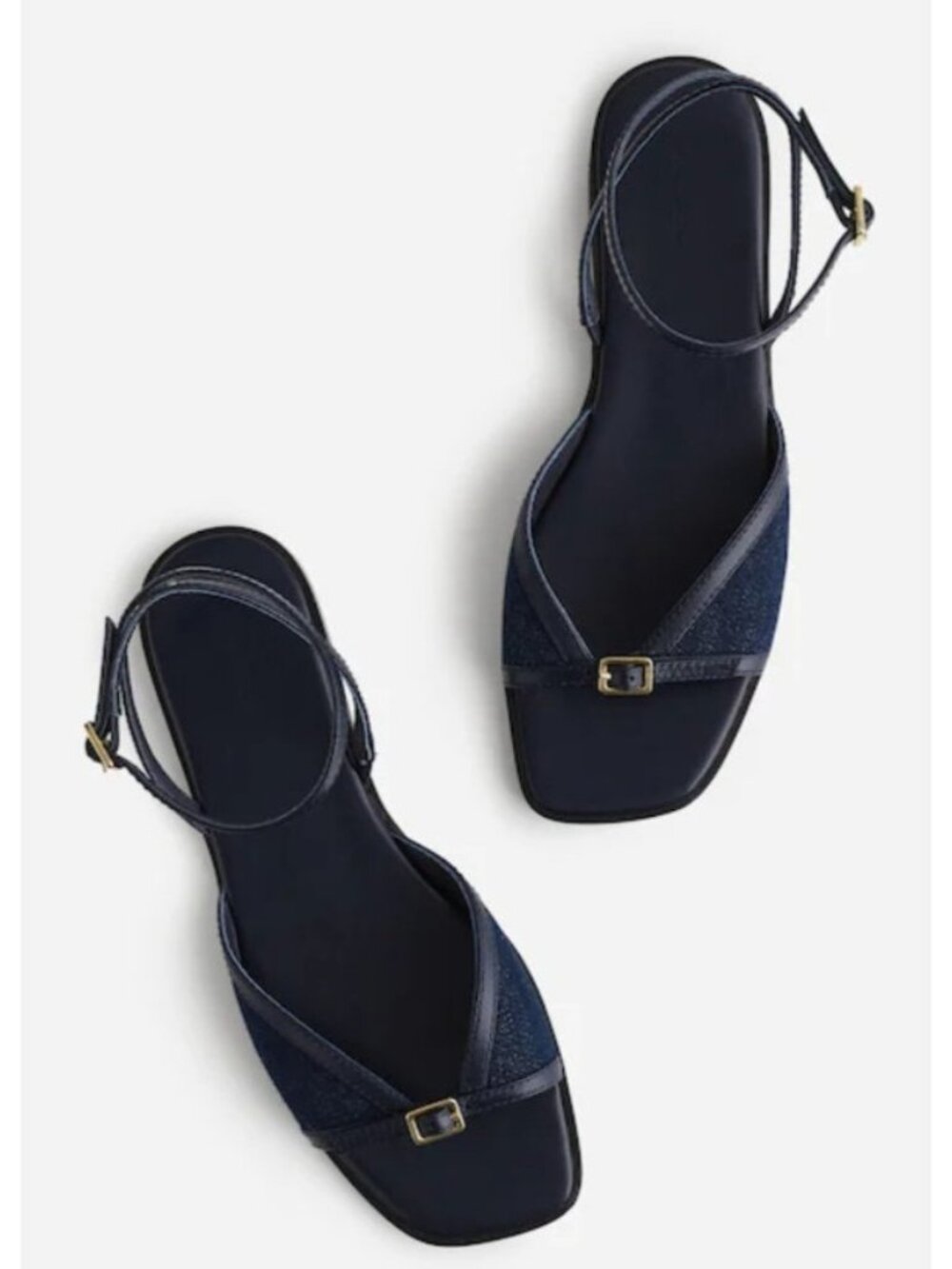 Madewell Women’s Size 9 Navy Denim Leather Square Toe Ankle Strap Sandals